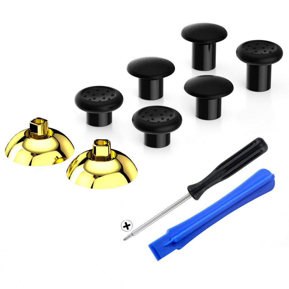 eXtremeRate ThumbsGear Interchangeable Ergonomic Thumbstick with 3 Height Domed and Concave Grips Adjustable Joystick for PS5 & PS4 Controller - Chrome Glossy Gold & Black eXtremeRate