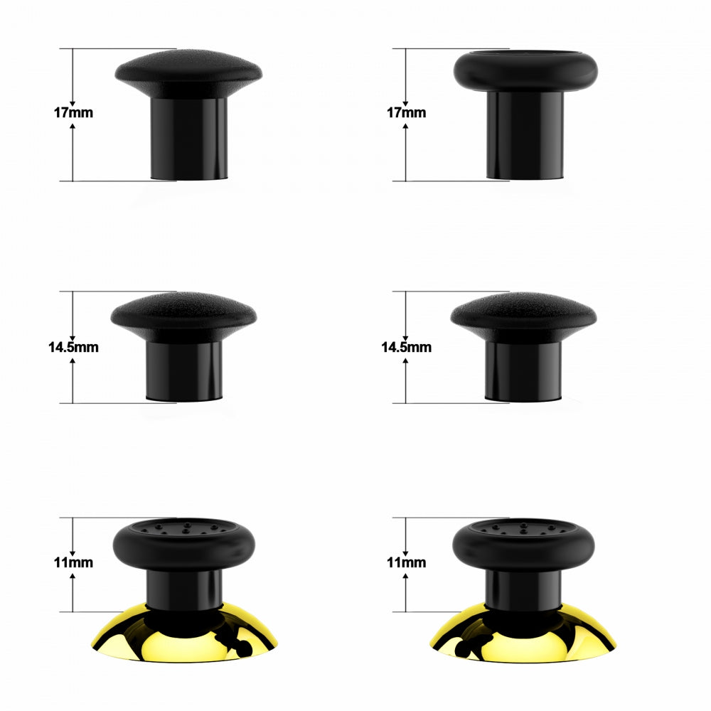 eXtremeRate ThumbsGear Interchangeable Ergonomic Thumbstick with 3 Height Domed and Concave Grips Adjustable Joystick for PS5 & PS4 Controller - Chrome Glossy Gold & Black eXtremeRate