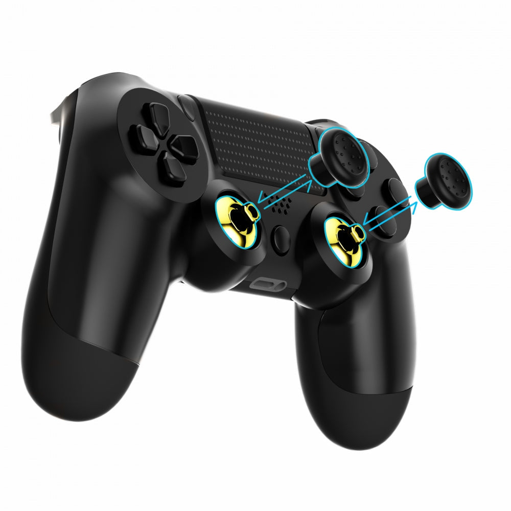eXtremeRate ThumbsGear Interchangeable Ergonomic Thumbstick with 3 Height Domed and Concave Grips Adjustable Joystick for PS5 & PS4 Controller - Chrome Glossy Gold & Black eXtremeRate