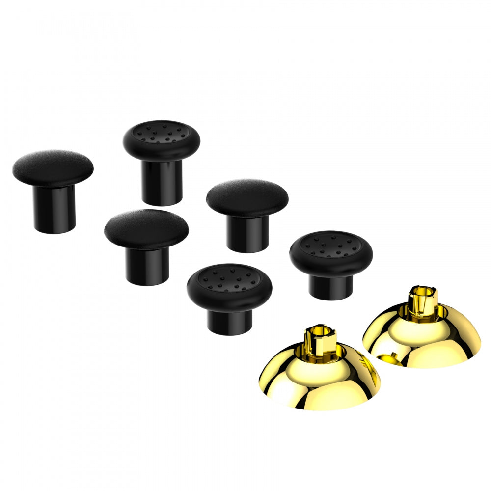 eXtremeRate ThumbsGear Interchangeable Ergonomic Thumbstick with 3 Height Domed and Concave Grips Adjustable Joystick for PS5 & PS4 Controller - Chrome Glossy Gold & Black eXtremeRate