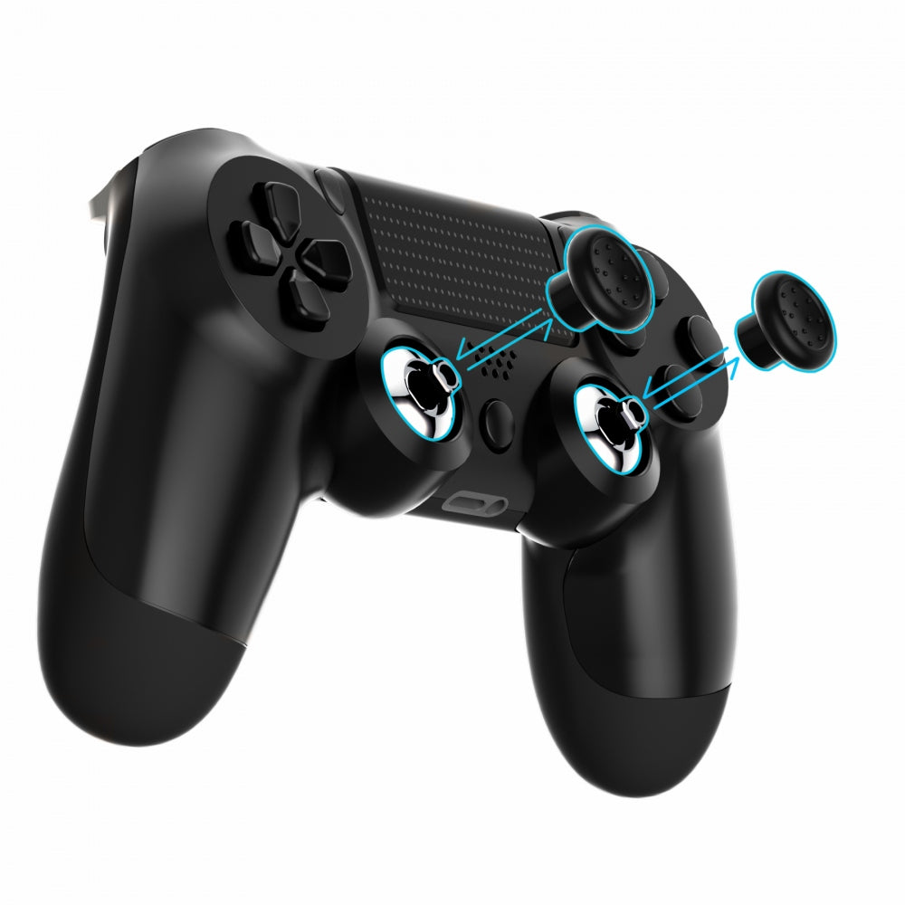 eXtremeRate ThumbsGear Interchangeable Ergonomic Thumbstick with 3 Height Domed and Concave Grips Adjustable Joystick for PS5 & PS4 Controller - Chrome Glossy Silver & Black eXtremeRate