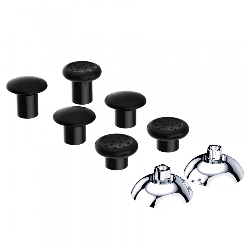 eXtremeRate ThumbsGear Interchangeable Ergonomic Thumbstick with 3 Height Domed and Concave Grips Adjustable Joystick for PS5 & PS4 Controller - Chrome Glossy Silver & Black eXtremeRate