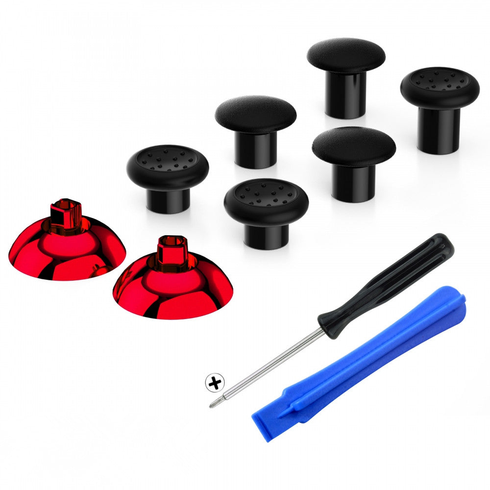 eXtremeRate ThumbsGear Interchangeable Ergonomic Thumbstick with 3 Height Domed and Concave Grips Adjustable Joystick for PS5 & PS4 Controller - Chrome Glossy Red & Black eXtremeRate