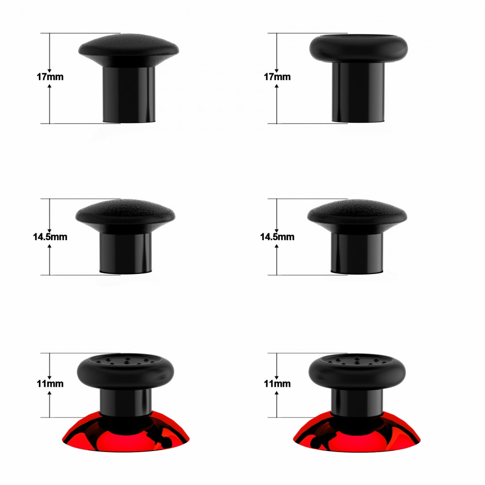 eXtremeRate ThumbsGear Interchangeable Ergonomic Thumbstick with 3 Height Domed and Concave Grips Adjustable Joystick for PS5 & PS4 Controller - Chrome Glossy Red & Black eXtremeRate