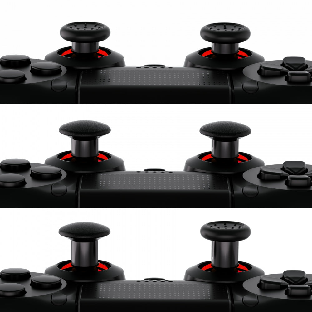 eXtremeRate ThumbsGear Interchangeable Ergonomic Thumbstick with 3 Height Domed and Concave Grips Adjustable Joystick for PS5 & PS4 Controller - Chrome Glossy Red & Black eXtremeRate