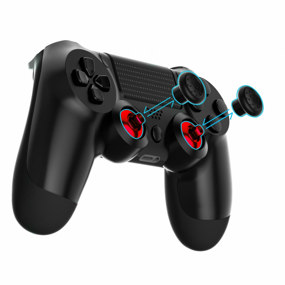 eXtremeRate ThumbsGear Interchangeable Ergonomic Thumbstick with 3 Height Domed and Concave Grips Adjustable Joystick for PS5 & PS4 Controller - Chrome Glossy Red & Black eXtremeRate