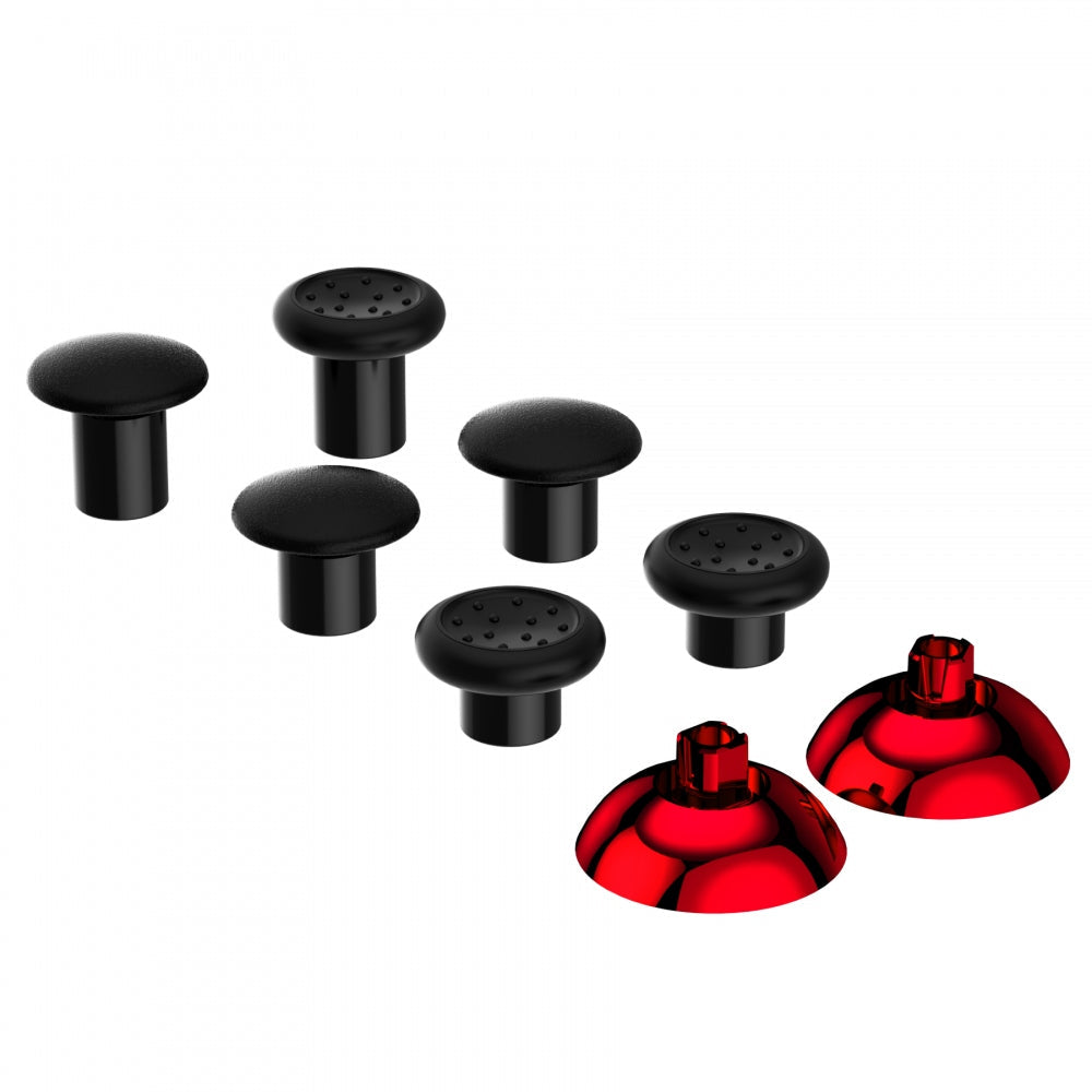 eXtremeRate ThumbsGear Interchangeable Ergonomic Thumbstick with 3 Height Domed and Concave Grips Adjustable Joystick for PS5 & PS4 Controller - Chrome Glossy Red & Black eXtremeRate