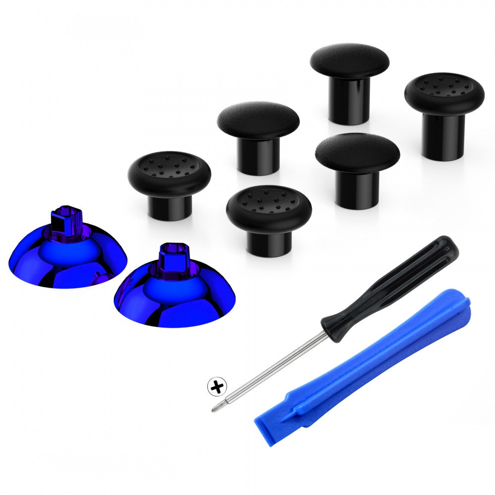 eXtremeRate ThumbsGear Interchangeable Ergonomic Thumbstick with 3 Height Domed and Concave Grips Adjustable Joystick for PS5 & PS4 Controller - Chrome Glossy Blue & Black eXtremeRate