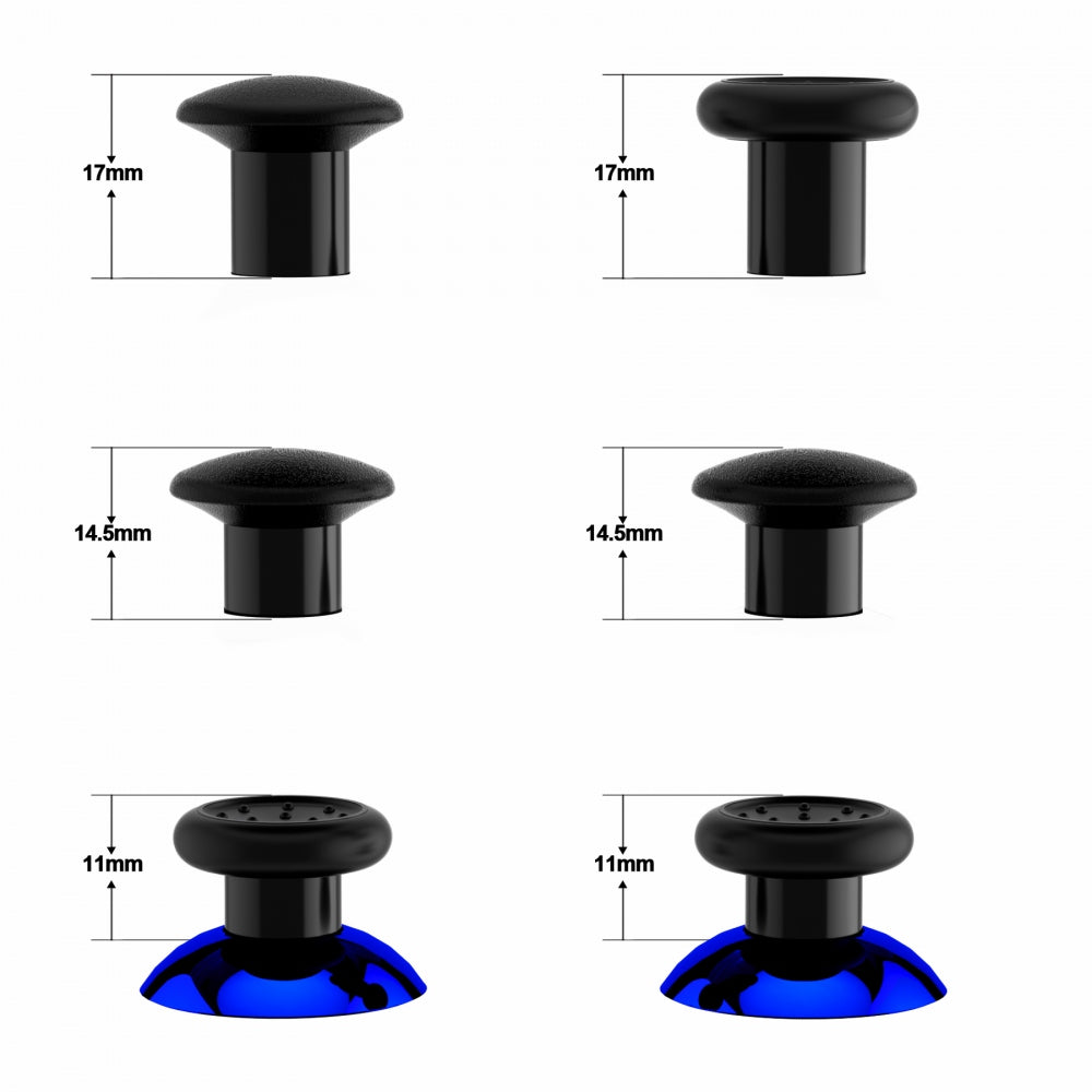 eXtremeRate ThumbsGear Interchangeable Ergonomic Thumbstick with 3 Height Domed and Concave Grips Adjustable Joystick for PS5 & PS4 Controller - Chrome Glossy Blue & Black eXtremeRate