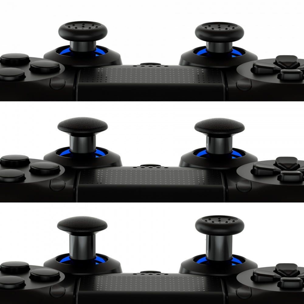 eXtremeRate ThumbsGear Interchangeable Ergonomic Thumbstick with 3 Height Domed and Concave Grips Adjustable Joystick for PS5 & PS4 Controller - Chrome Glossy Blue & Black eXtremeRate