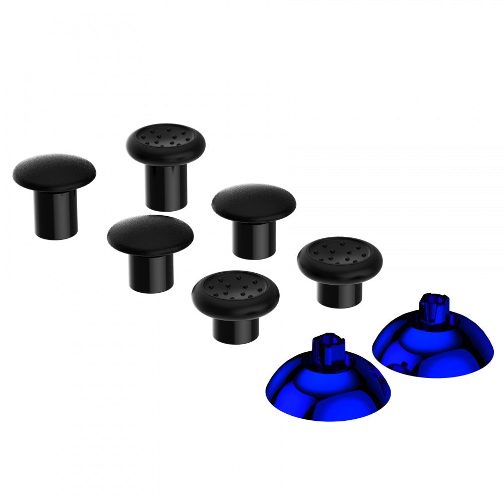 eXtremeRate ThumbsGear Interchangeable Ergonomic Thumbstick with 3 Height Domed and Concave Grips Adjustable Joystick for PS5 & PS4 Controller - Chrome Glossy Blue & Black eXtremeRate