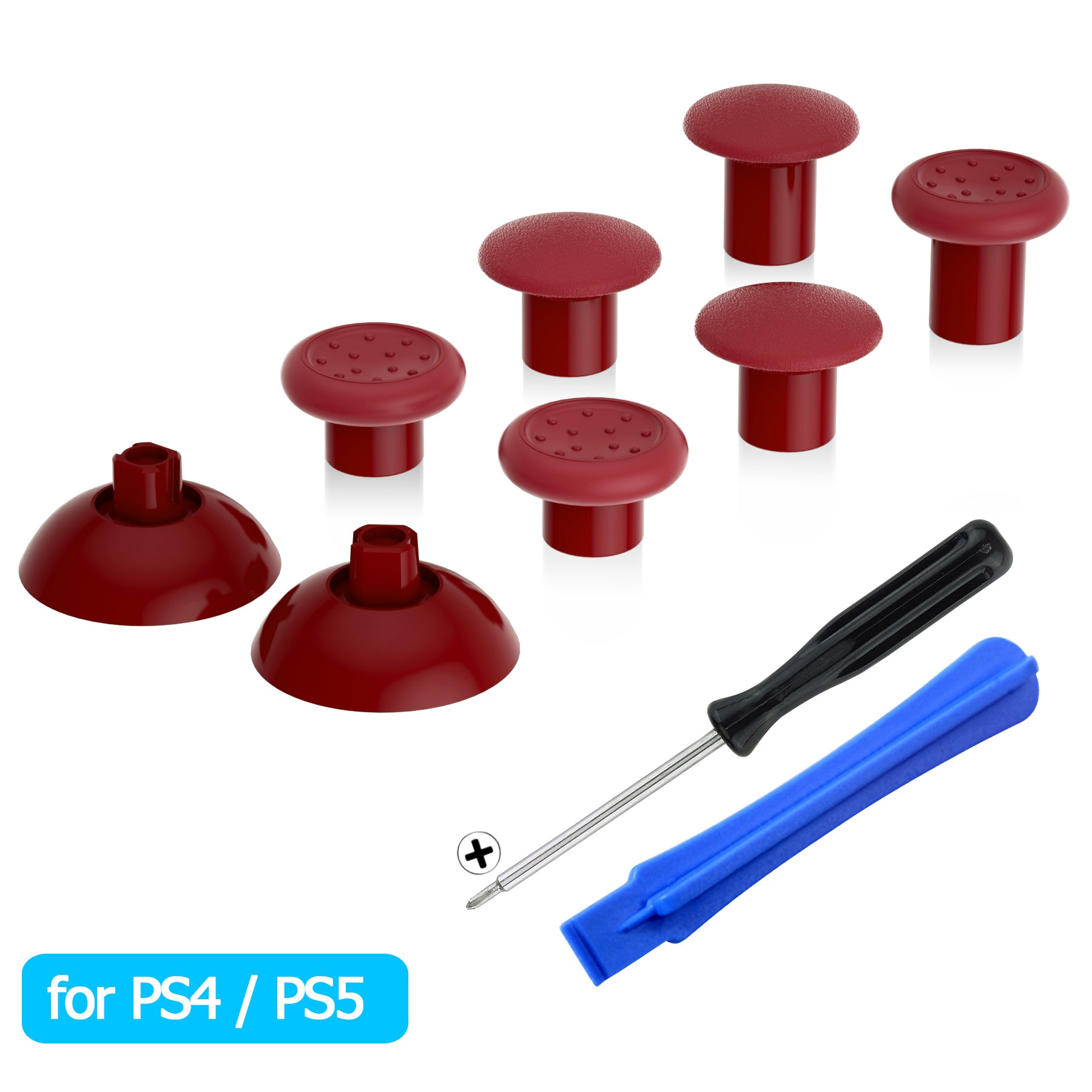 eXtremeRate ThumbsGear Interchangeable Ergonomic Thumbstick with 3 Height Domed and Concave Grips Adjustable Joystick for PS5 & PS4 Controller - Carmine Red eXtremeRate