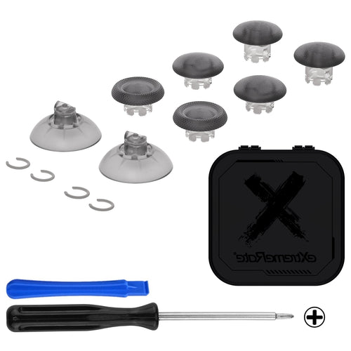 eXtremeRate EDGE Sticks Replacement Interchangeable Thumbsticks for PS5 & PS4 All Model Controllers - Clear Black eXtremeRate