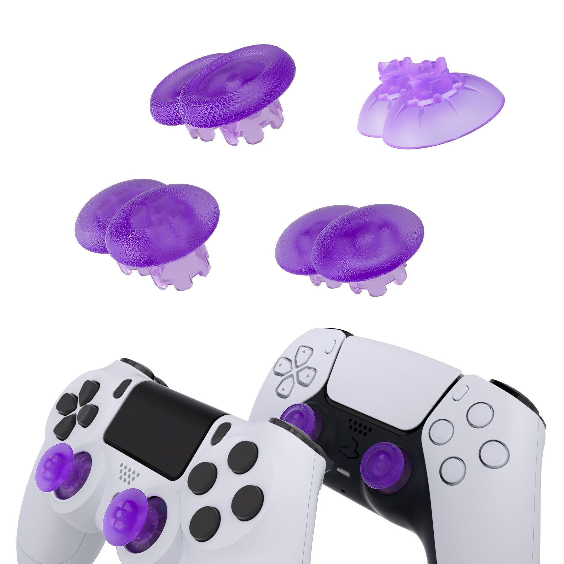 eXtremeRate EDGE Sticks Replacement Interchangeable Thumbsticks for PS5 & PS4 All Model Controllers - Clear Atomic Purple eXtremeRate