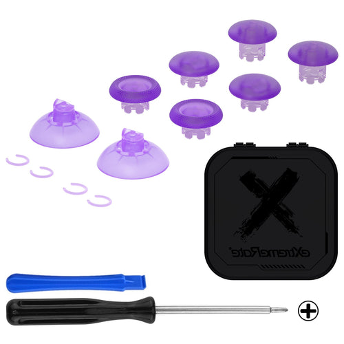 eXtremeRate EDGE Sticks Replacement Interchangeable Thumbsticks for PS5 & PS4 All Model Controllers - Clear Atomic Purple eXtremeRate