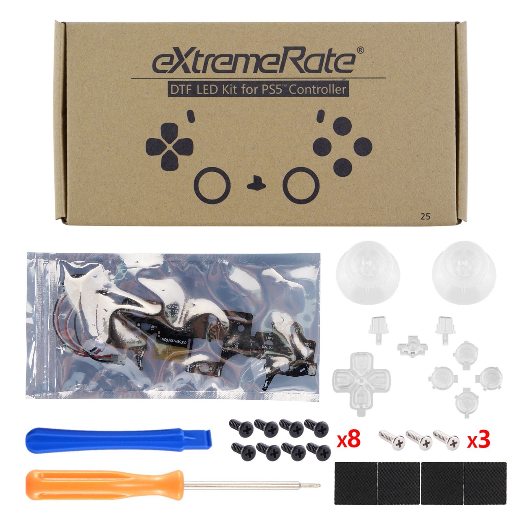 eXtremeRate Multi-Colors Luminated Buttons DTF V3 LED Kit for PS5 Controlle BDM-010/020 - Clear eXtremeRate