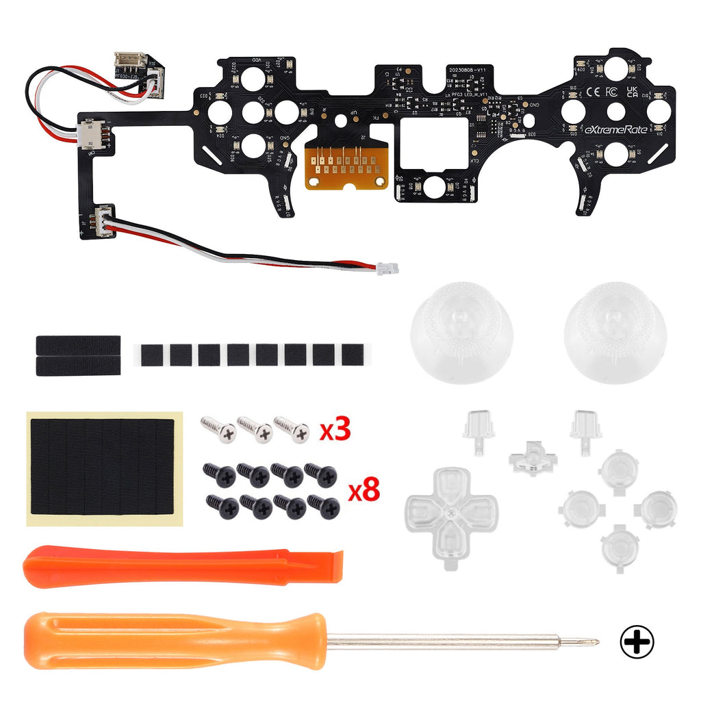 eXtremeRate Multi-Colors Luminated Buttons DTF V3 LED Kit for PS5 Controller BDM-030/040/050 - Clear eXtremeRate