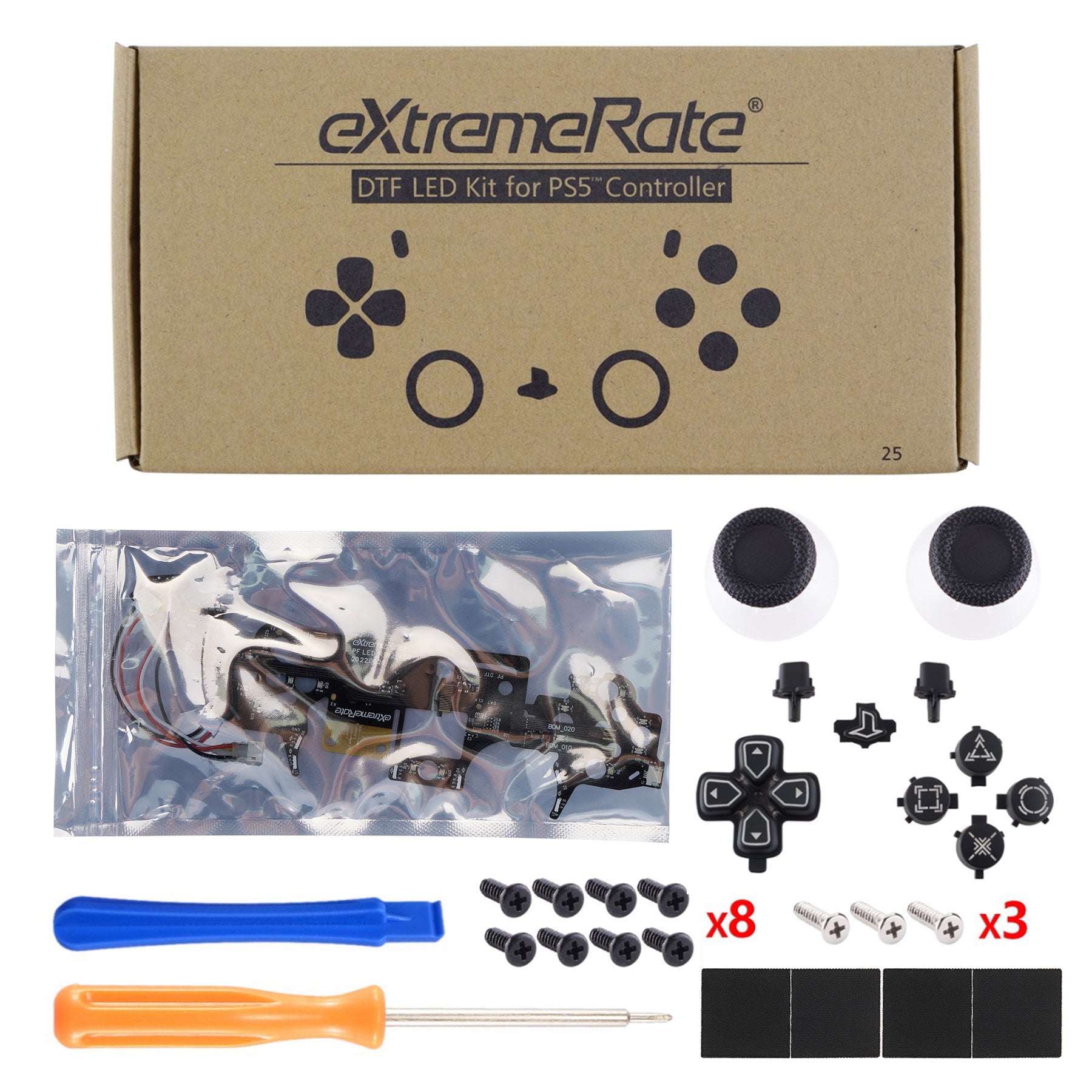 eXtremeRate Multi-Colors Luminated Buttons DTF V3 LED Kit for PS5 Controlle BDM-010/020 - Black eXtremeRate
