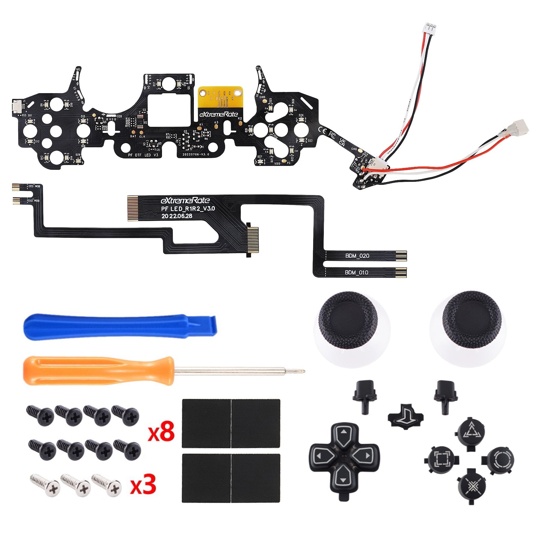 eXtremeRate Multi-Colors Luminated Buttons DTF V3 LED Kit for PS5 Controlle BDM-010/020 - Black eXtremeRate