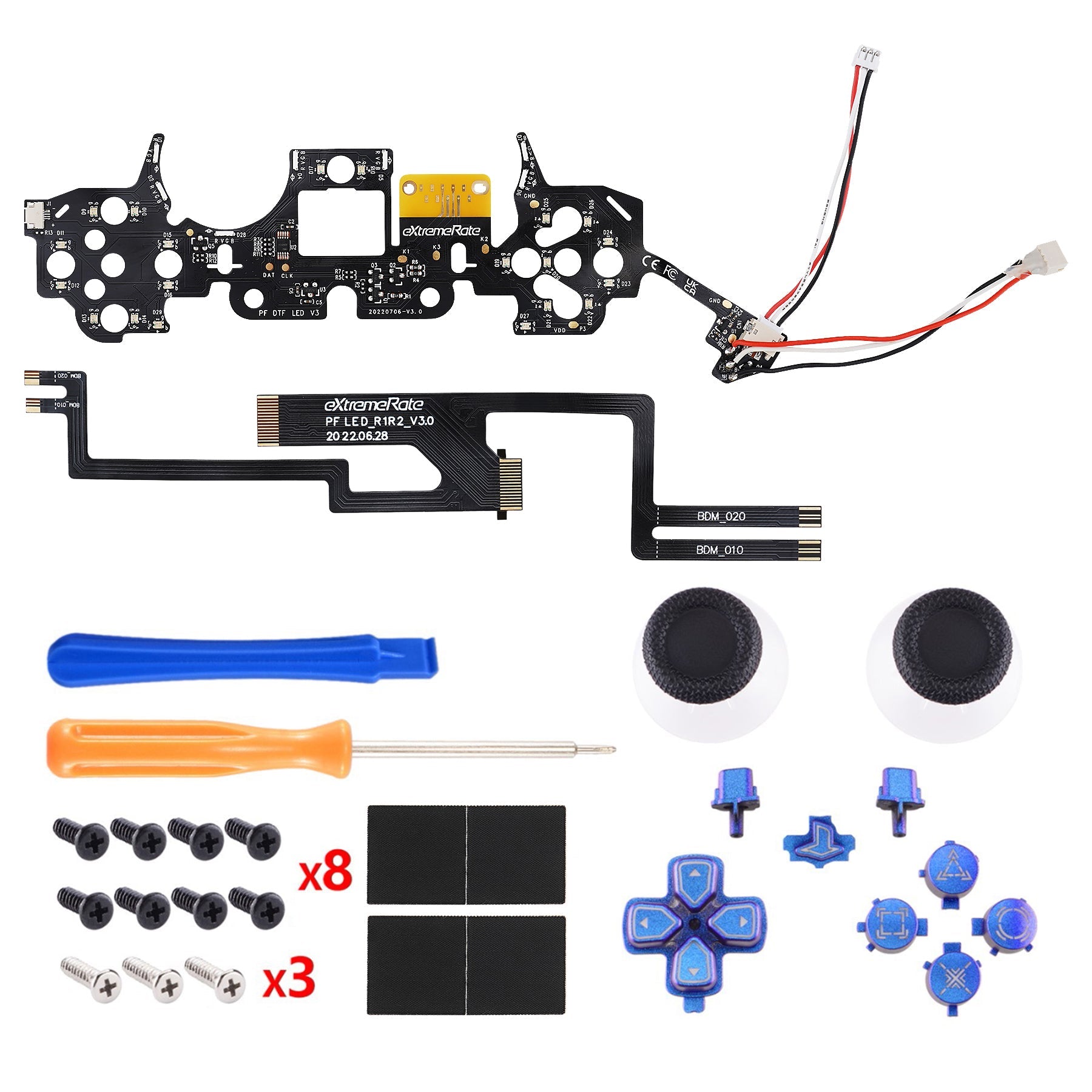 eXtremeRate Multi-Colors Luminated Buttons DTF V3 LED Kit for PS5 Controlle BDM-010/020 - Chameleon Purple Blue eXtremeRate