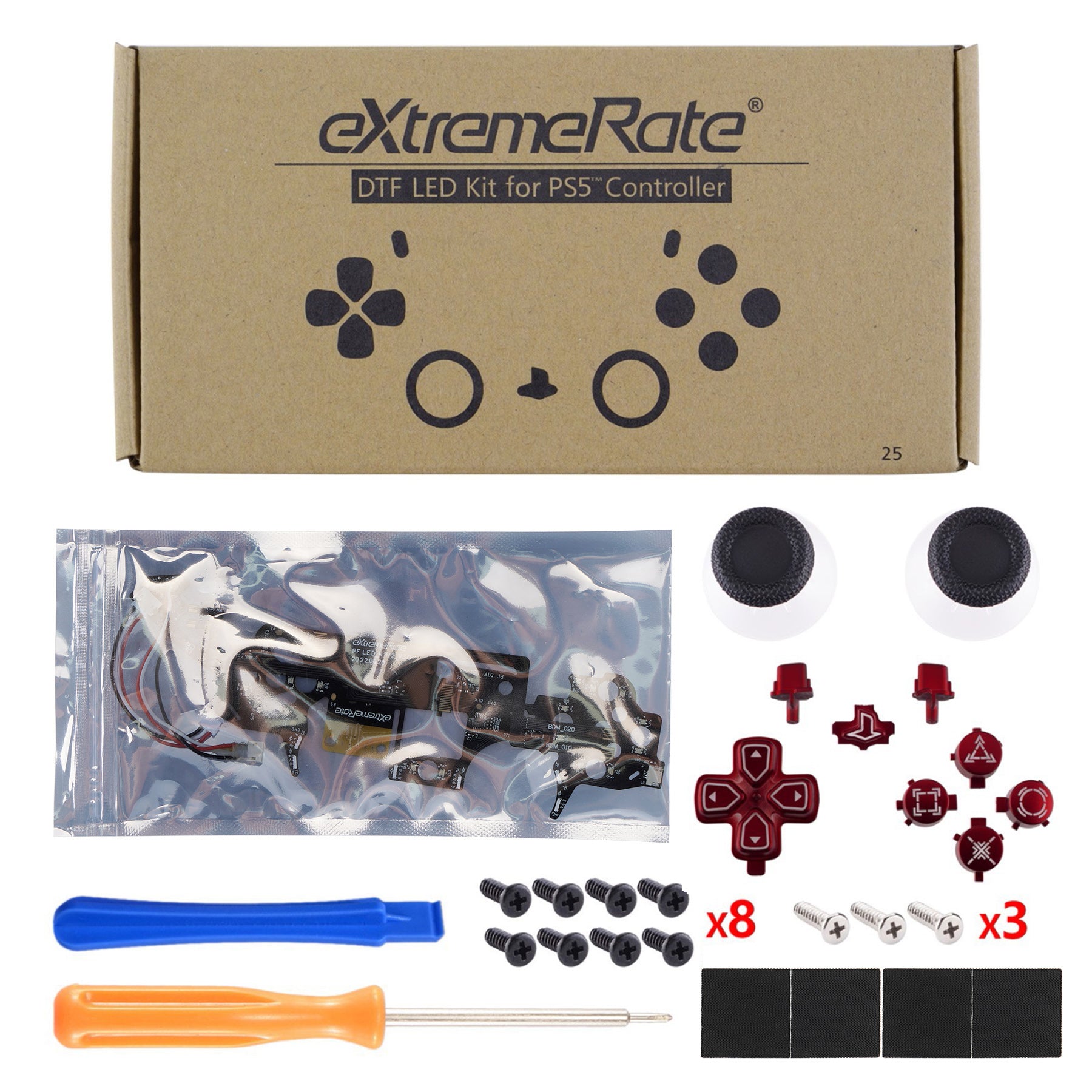 eXtremeRate Multi-Colors Luminated Buttons DTF V3 LED Kit for PS5 Controlle BDM-010/020 - Scarlet Red eXtremeRate