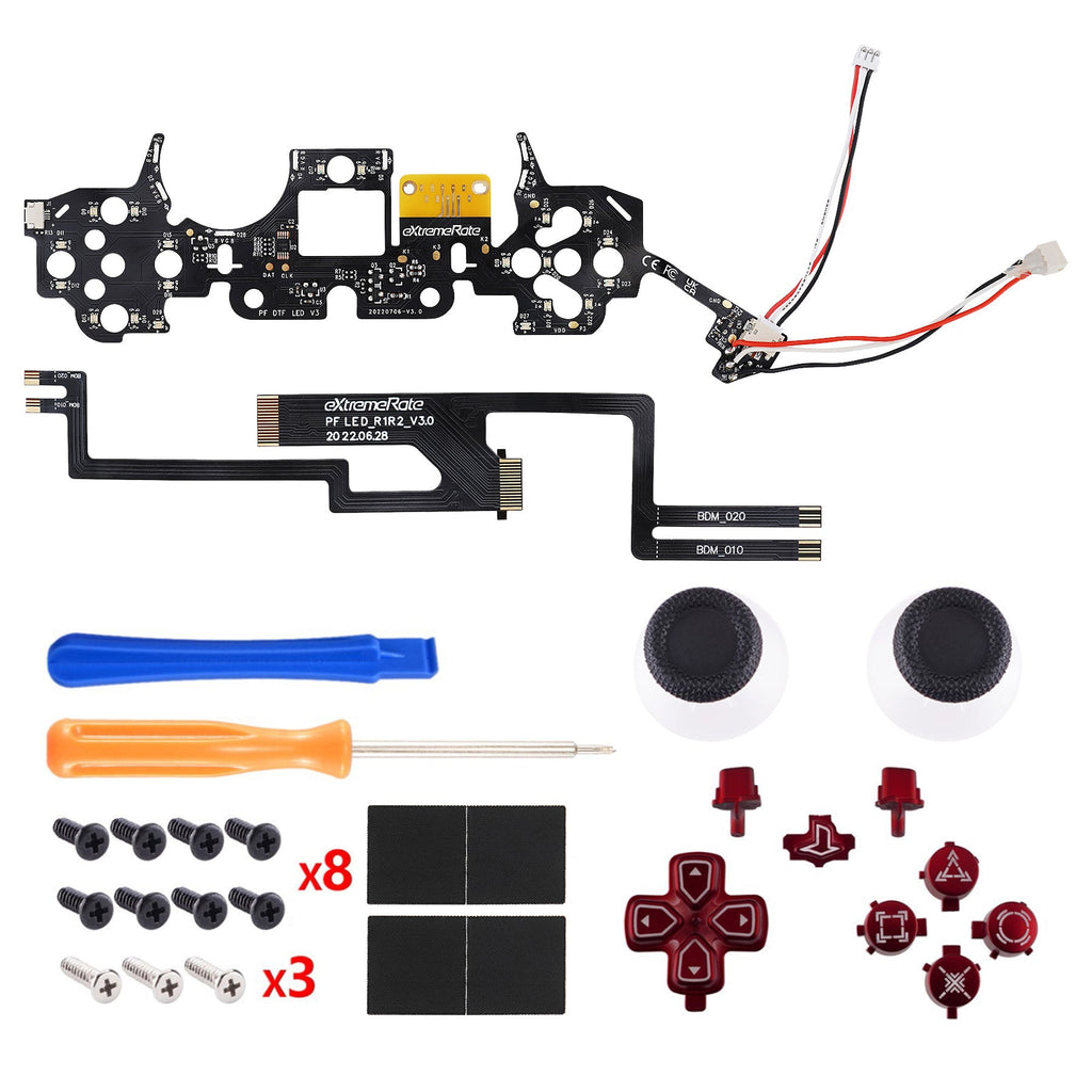 eXtremeRate Multi-Colors Luminated Buttons DTF V3 LED Kit for PS5 Controlle BDM-010/020 - Scarlet Red eXtremeRate