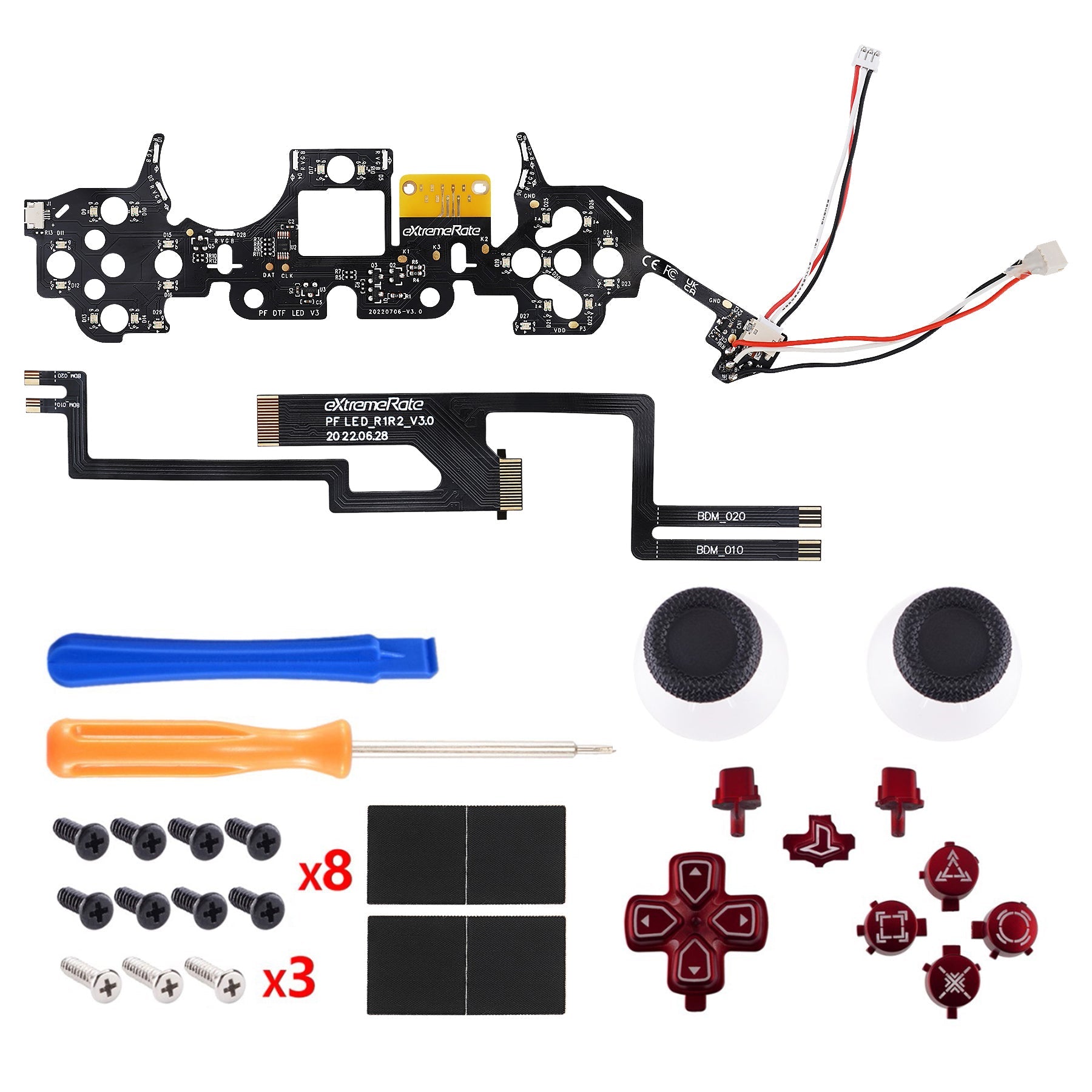 eXtremeRate Multi-Colors Luminated Buttons DTF V3 LED Kit for PS5 Controlle BDM-010/020 - Scarlet Red eXtremeRate