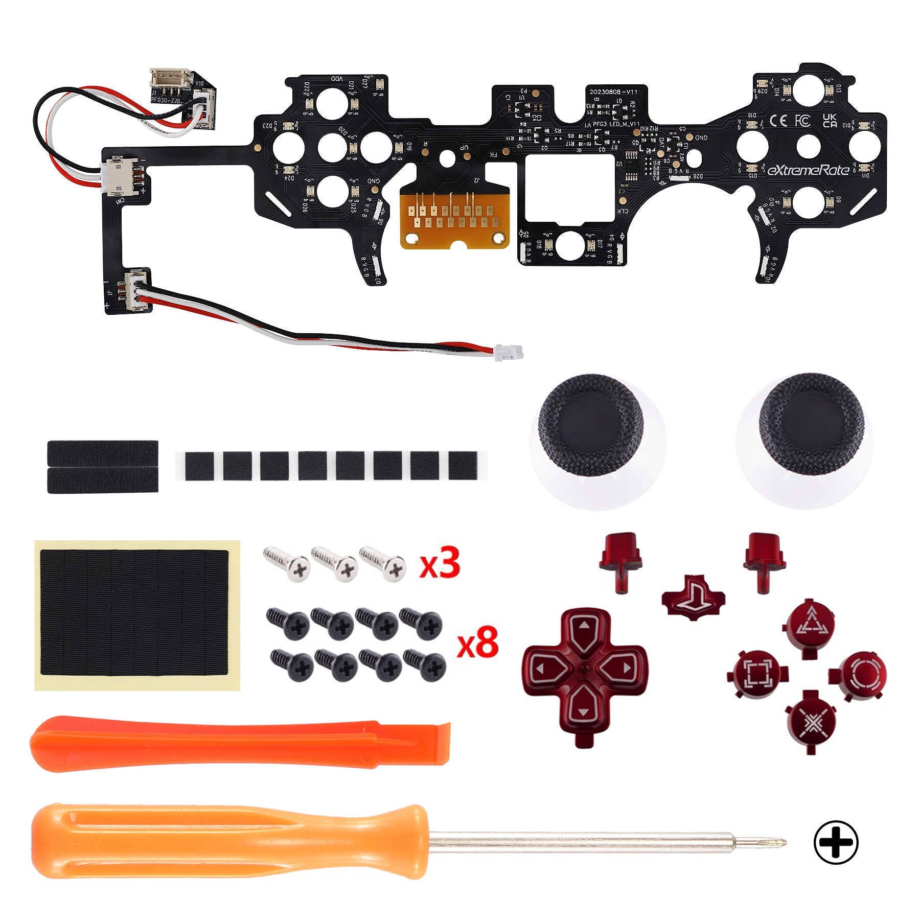 eXtremeRate Multi-Colors Luminated Buttons DTF V3 LED Kit for PS5 Controller BDM-030/040/050 - Scarlet Red eXtremeRate