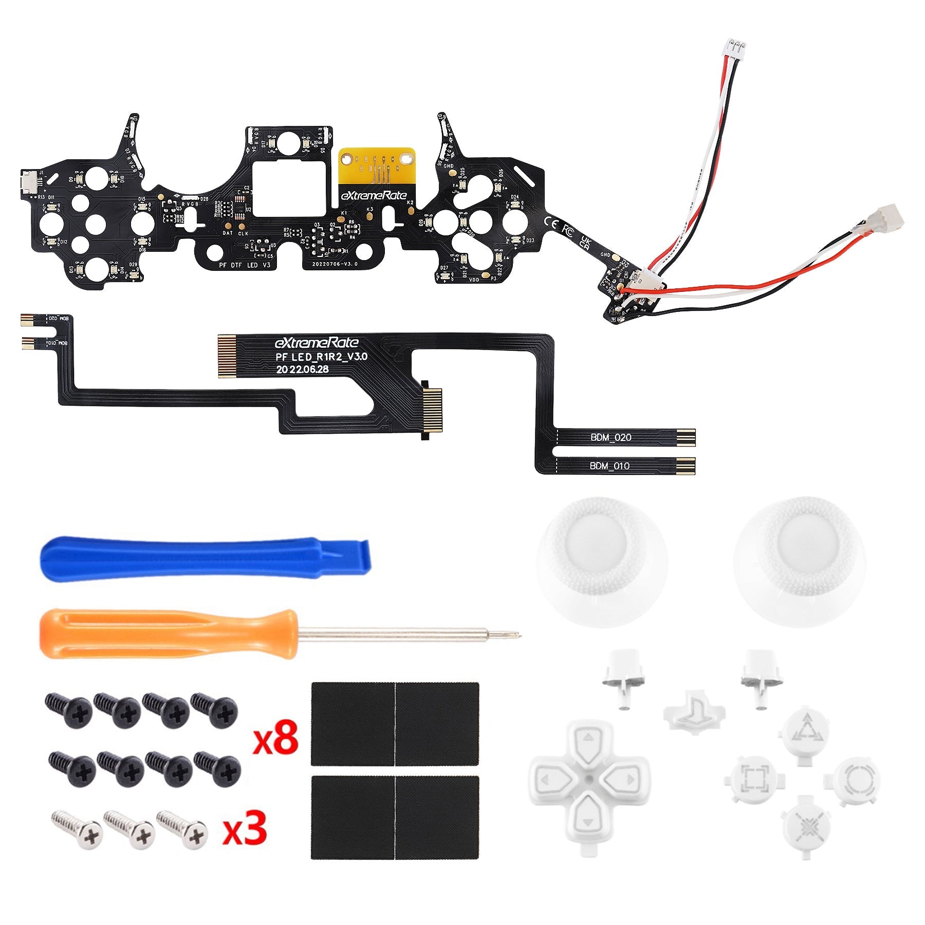 eXtremeRate Multi-Colors Luminated Buttons DTF V3 LED Kit for PS5 Controlle BDM-010/020 - White eXtremeRate