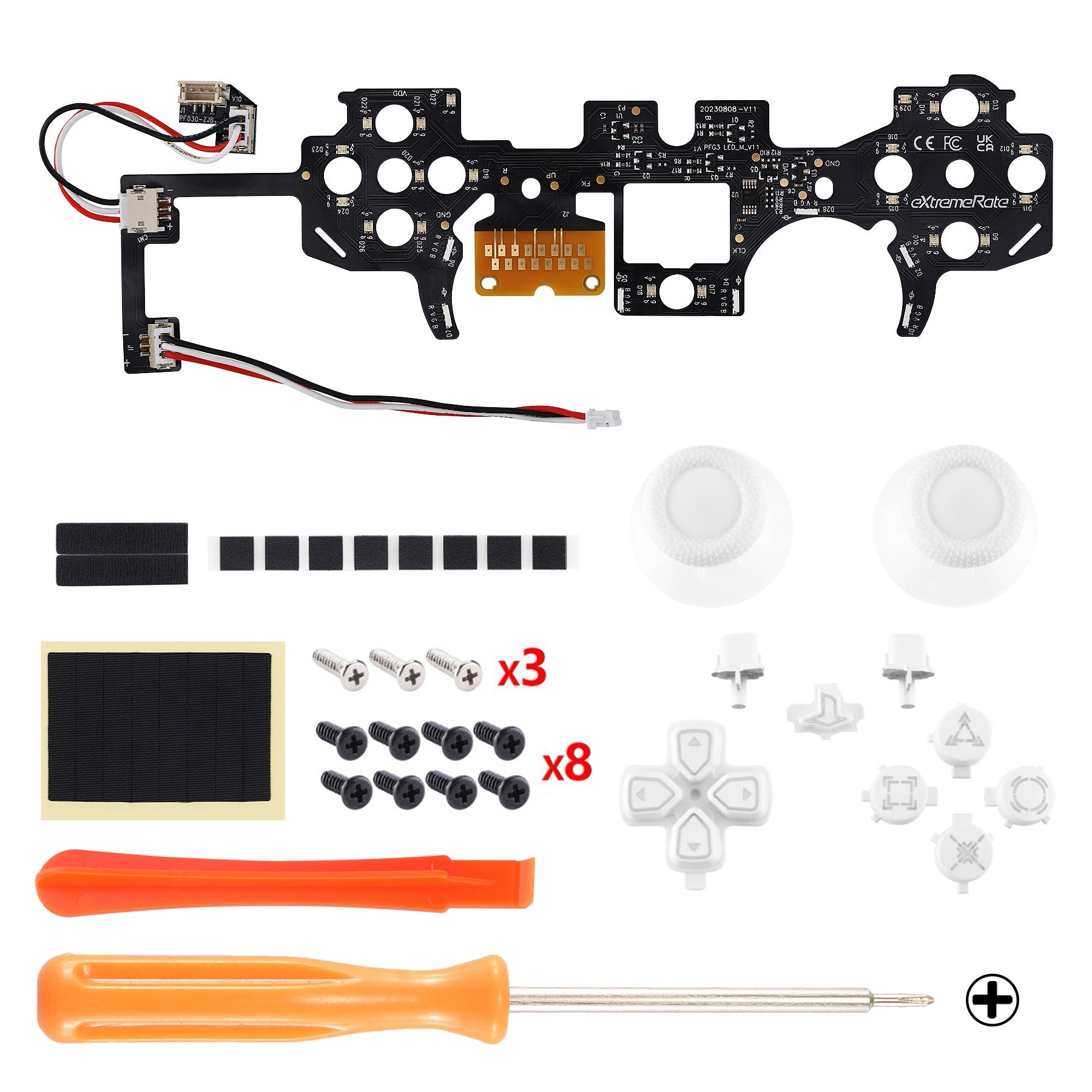 eXtremeRate Multi-Colors Luminated Buttons DTF V3 LED Kit for PS5 Controller BDM-030/040/050 - White eXtremeRate