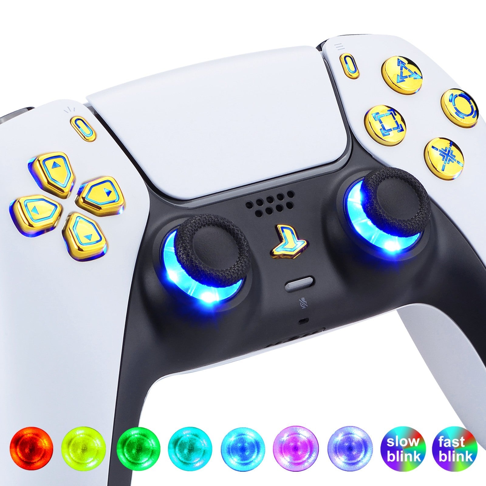 eXtremeRate Multi-Colors Luminated Buttons DTF V3 LED Kit for PS5 Controlle BDM-010/020 - Chrome Gold eXtremeRate