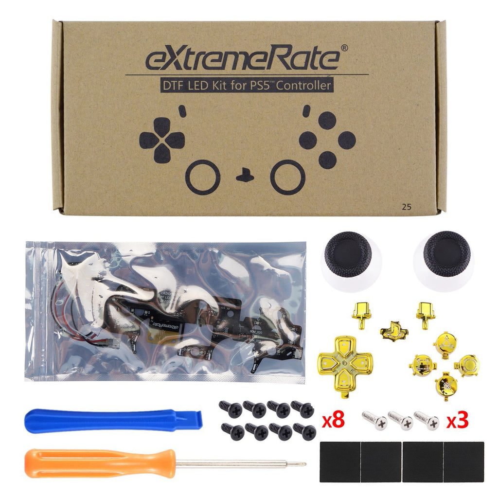 eXtremeRate Multi-Colors Luminated Buttons DTF V3 LED Kit for PS5 Controlle BDM-010/020 - Chrome Gold eXtremeRate