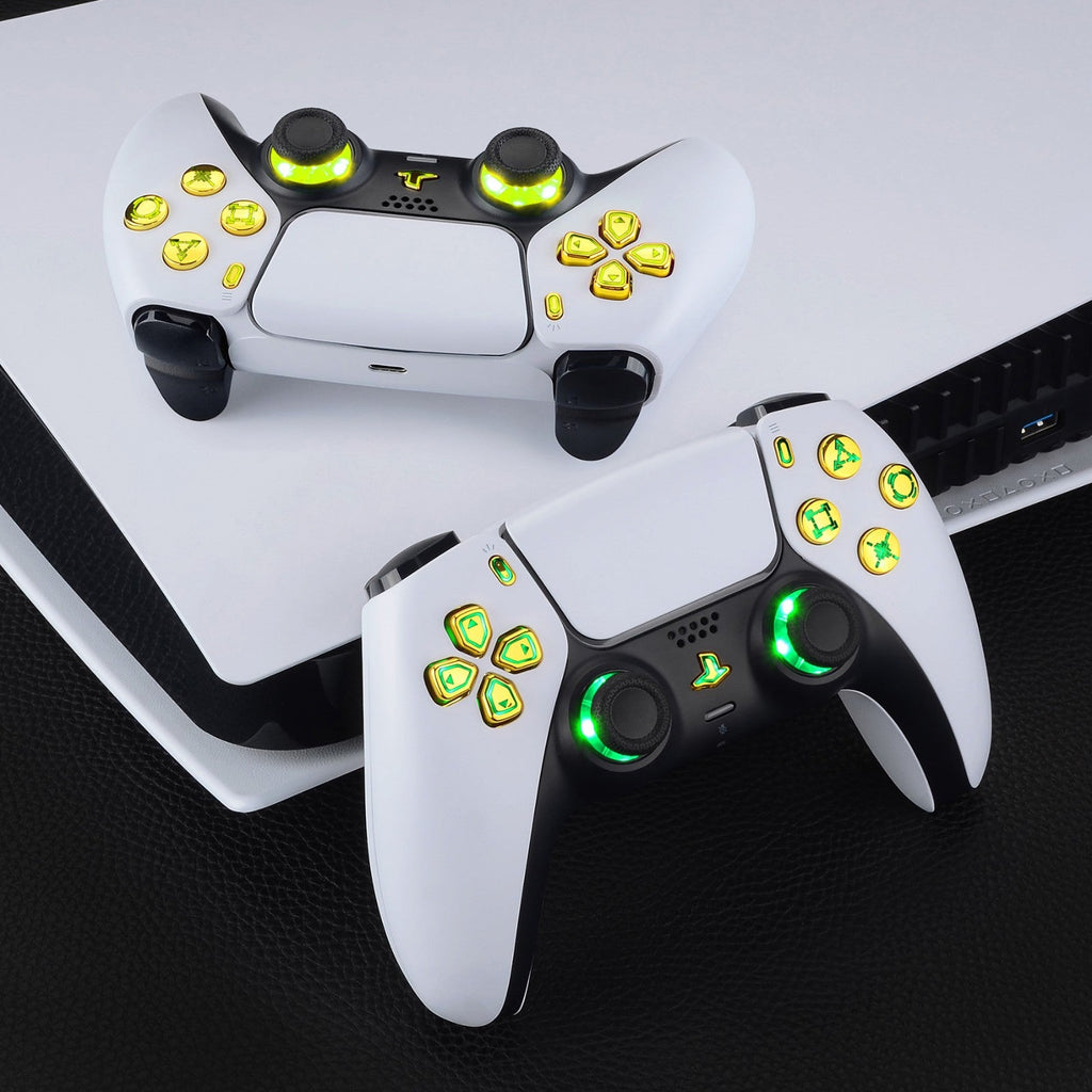 eXtremeRate Multi-Colors Luminated Buttons DTF V3 LED Kit for PS5 Controlle BDM-010/020 - Chrome Gold eXtremeRate