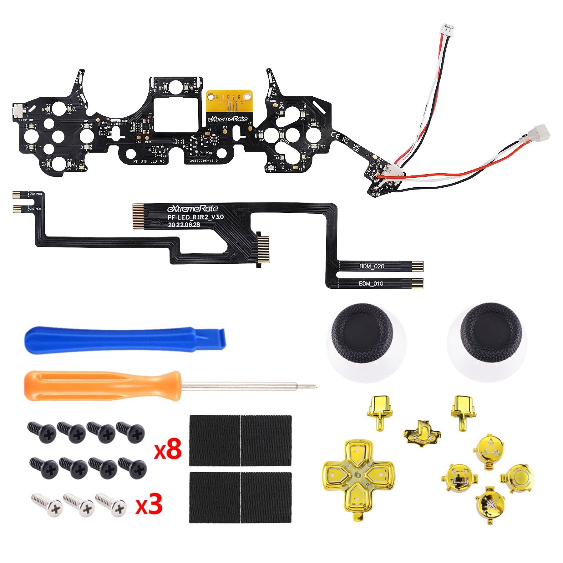 eXtremeRate Multi-Colors Luminated Buttons DTF V3 LED Kit for PS5 Controlle BDM-010/020 - Chrome Gold eXtremeRate