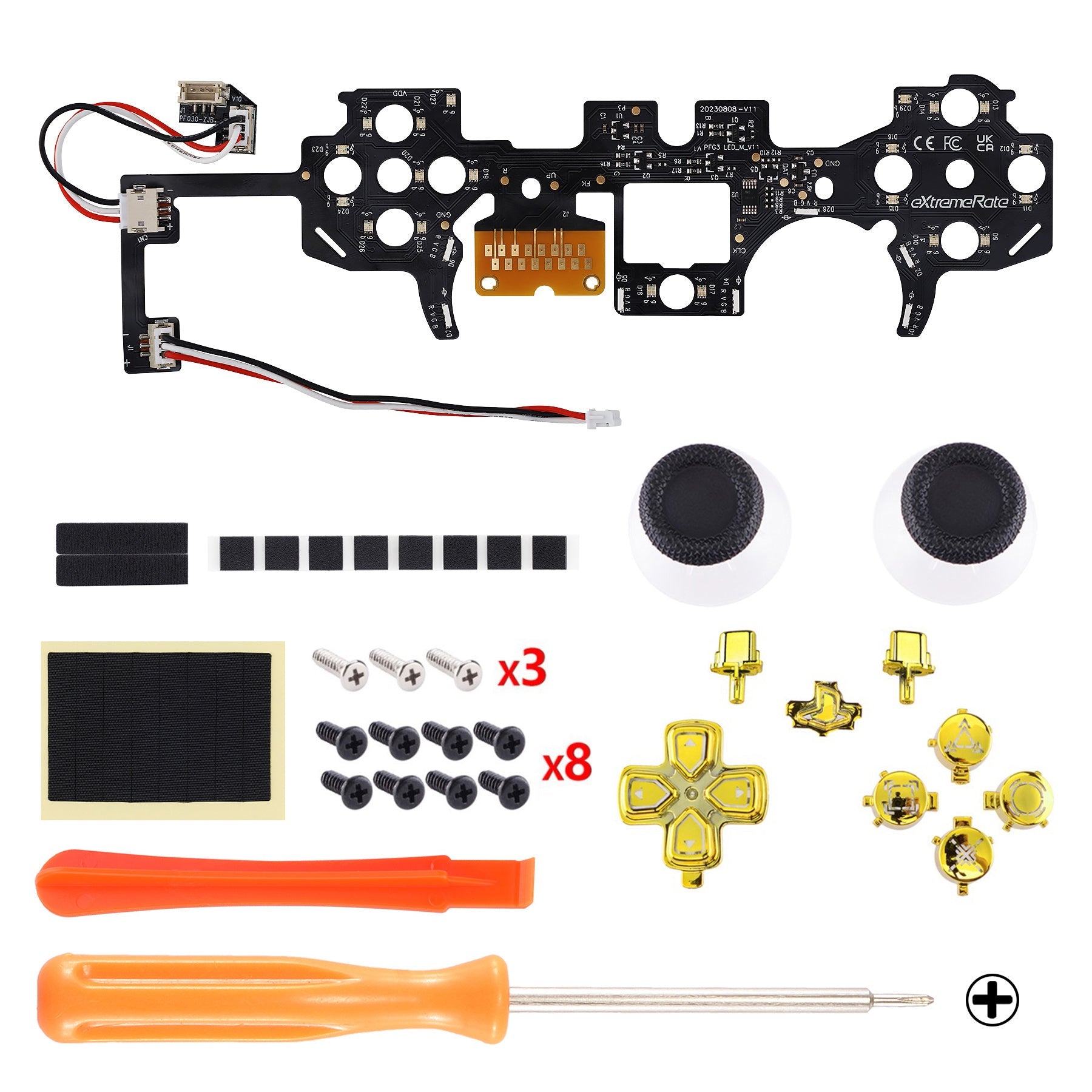 eXtremeRate Multi-Colors Luminated Buttons DTF V3 LED Kit for PS5 Controller BDM-030/040/050 - Chrome Gold eXtremeRate