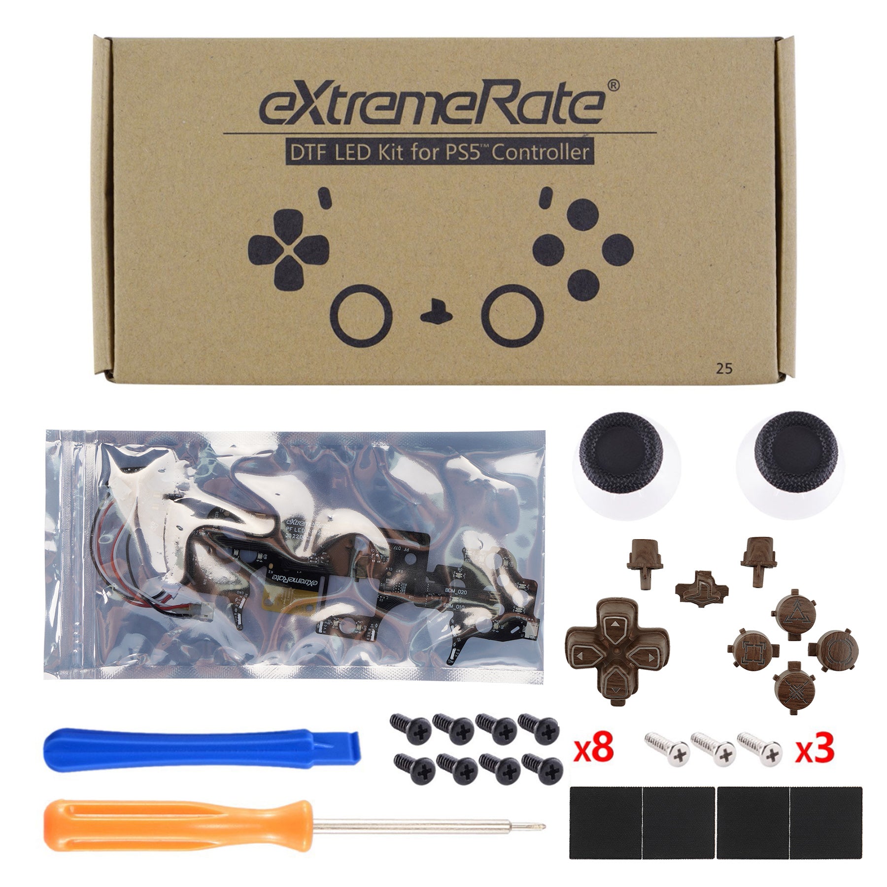 eXtremeRate Multi-Colors Luminated Buttons DTF V3 LED Kit for PS5 Controlle BDM-010/020 - Wood Grain eXtremeRate