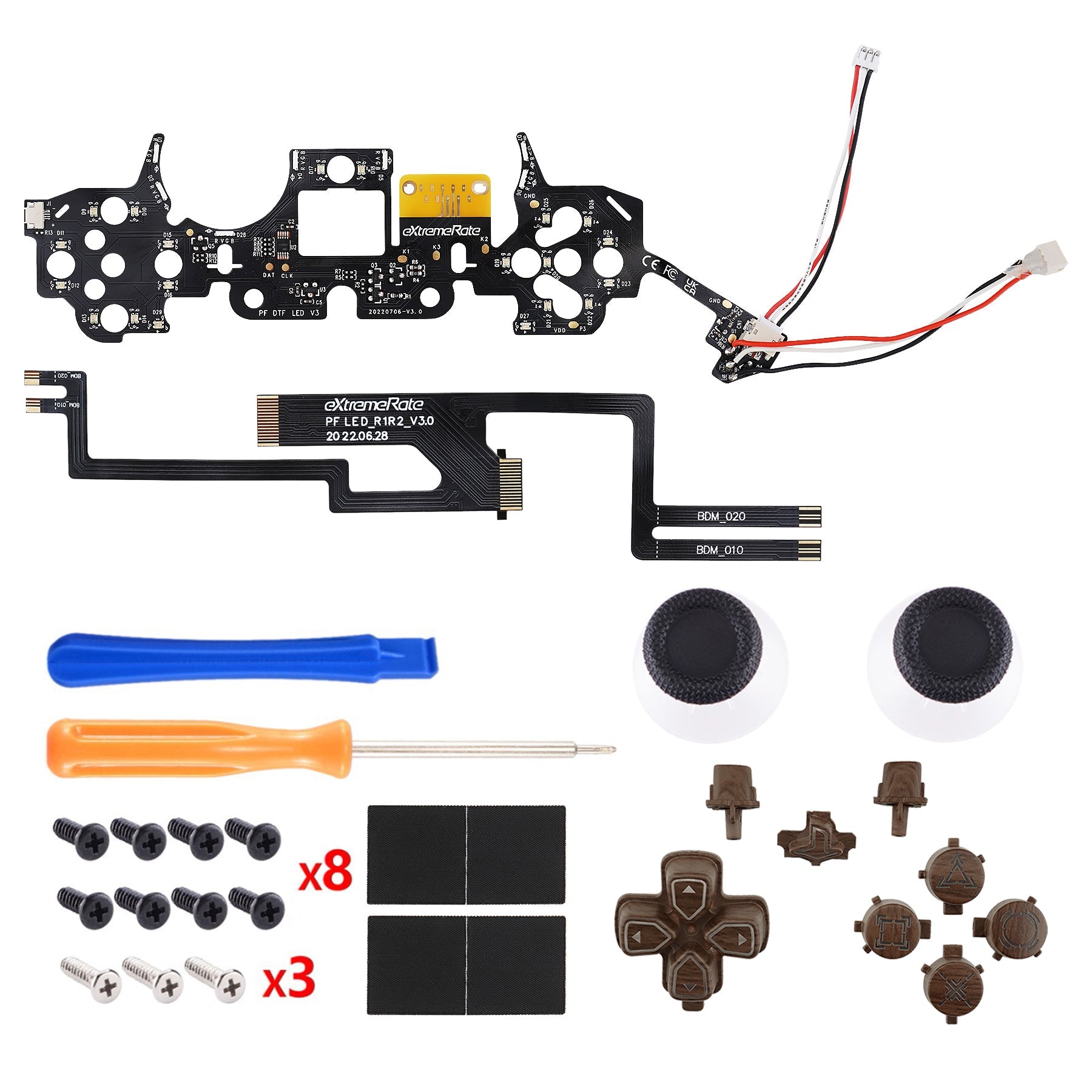 eXtremeRate Multi-Colors Luminated Buttons DTF V3 LED Kit for PS5 Controlle BDM-010/020 - Wood Grain eXtremeRate