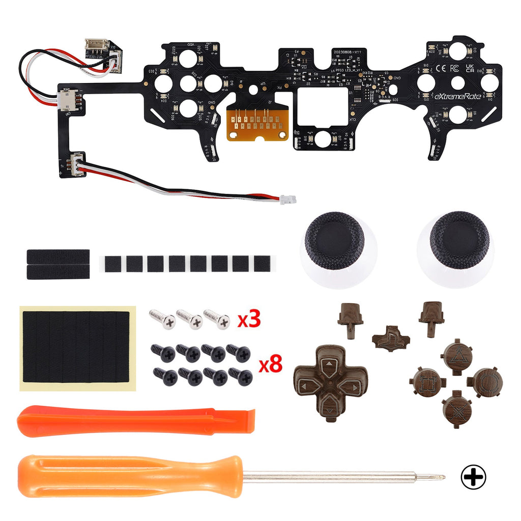 eXtremeRate Multi-Colors Luminated Buttons DTF V3 LED Kit for PS5 Controller BDM-030/040/050 - Wood Grain eXtremeRate