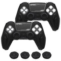 PlayVital 2 Set Futuristic CyberMech Design Silicone Case with Thumb Grips for PS5 Wireless Controller, Compatible with PS5 Official Charging Dock - Black PlayVital