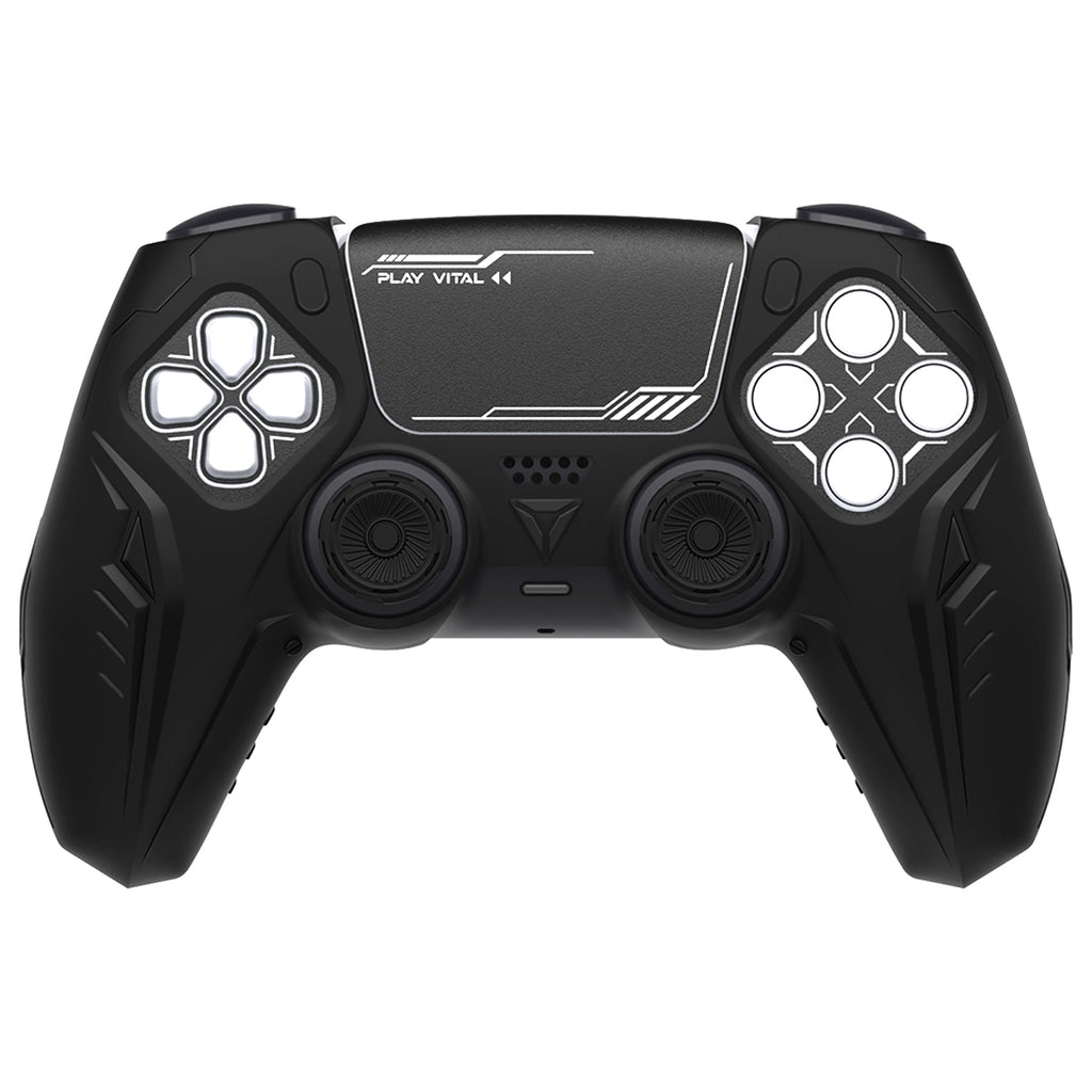 PlayVital 2 Set Futuristic CyberMech Design Silicone Case with Thumb Grips for PS5 Wireless Controller, Compatible with PS5 Official Charging Dock - Black PlayVital