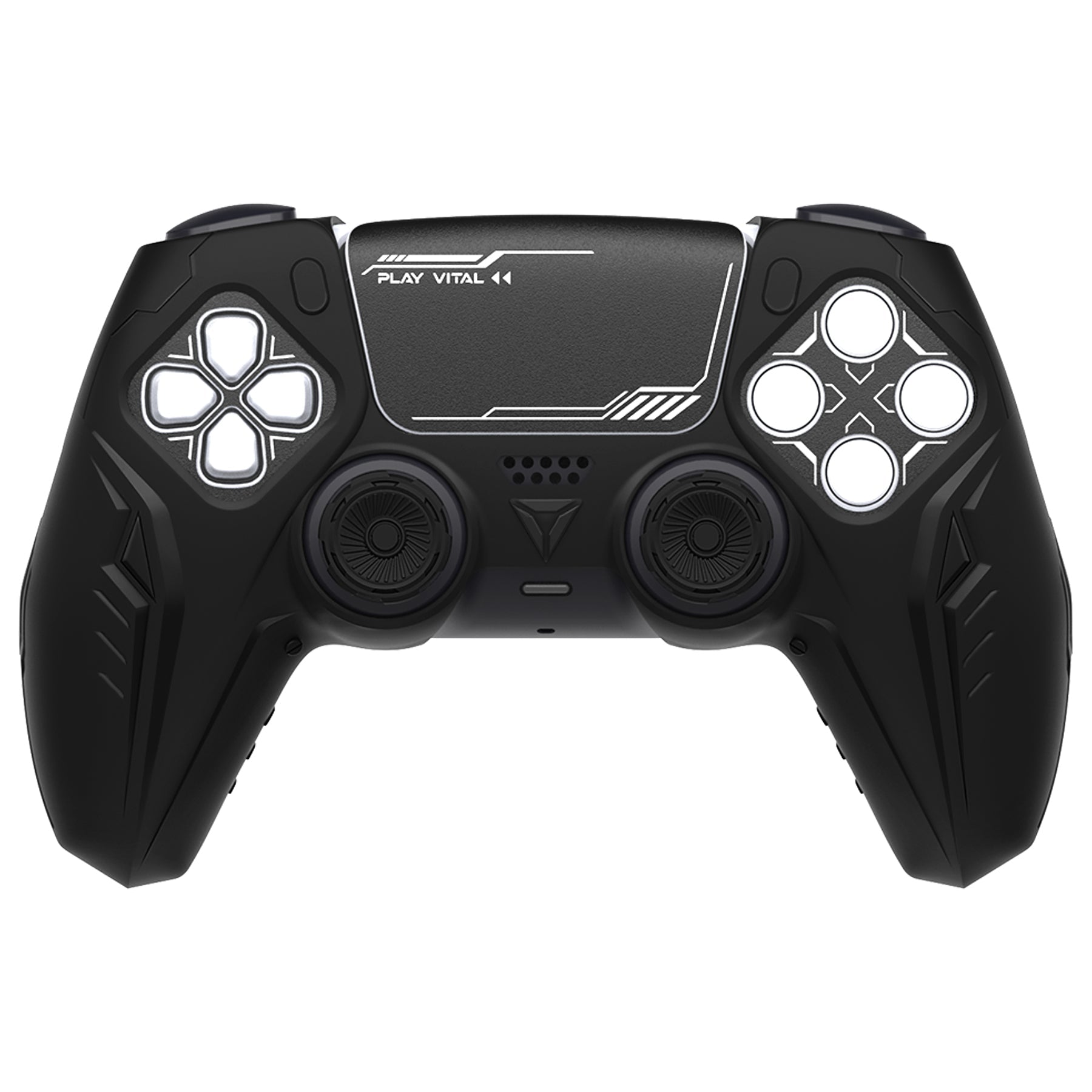 PlayVital 2 Set Futuristic CyberMech Design Silicone Case with Thumb Grips for PS5 Wireless Controller, Compatible with PS5 Official Charging Dock - Black PlayVital