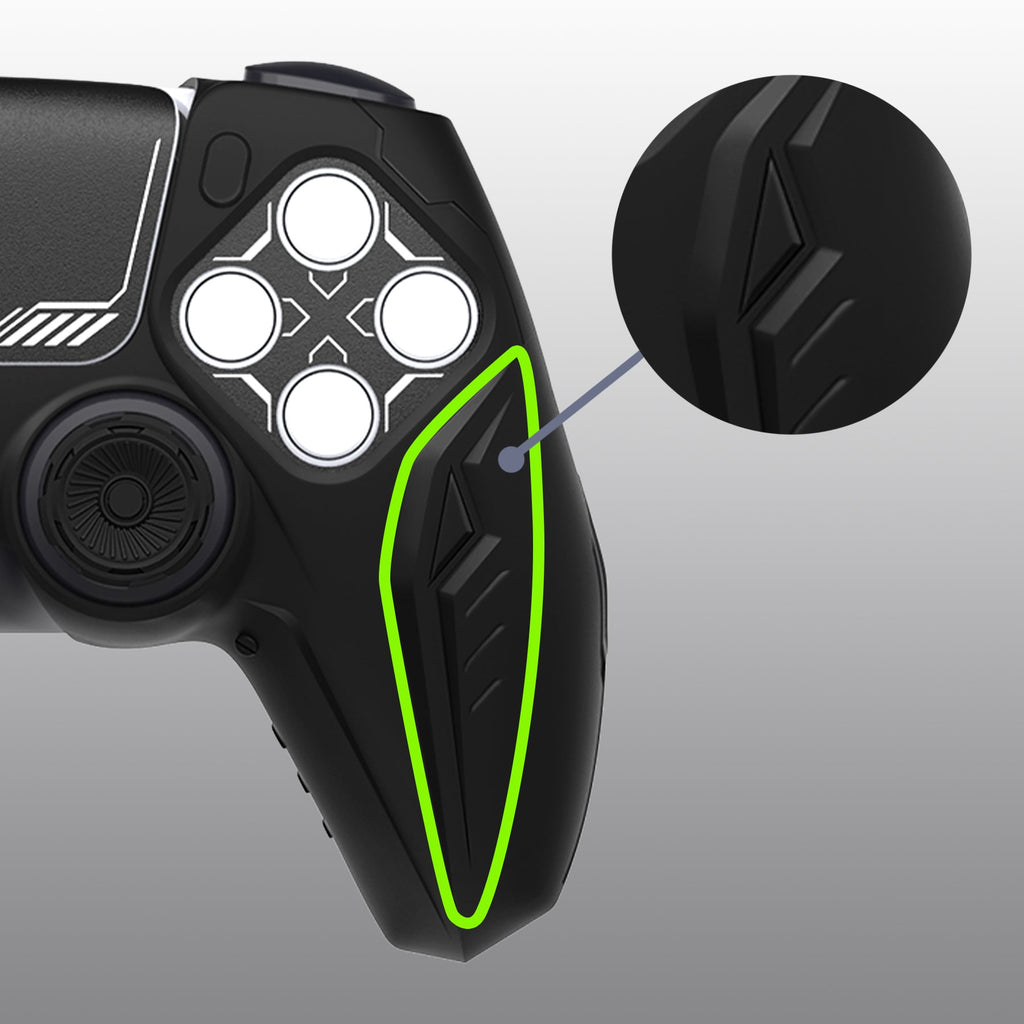 PlayVital 2 Set Futuristic CyberMech Design Silicone Case with Thumb Grips for PS5 Wireless Controller, Compatible with PS5 Official Charging Dock - Black PlayVital