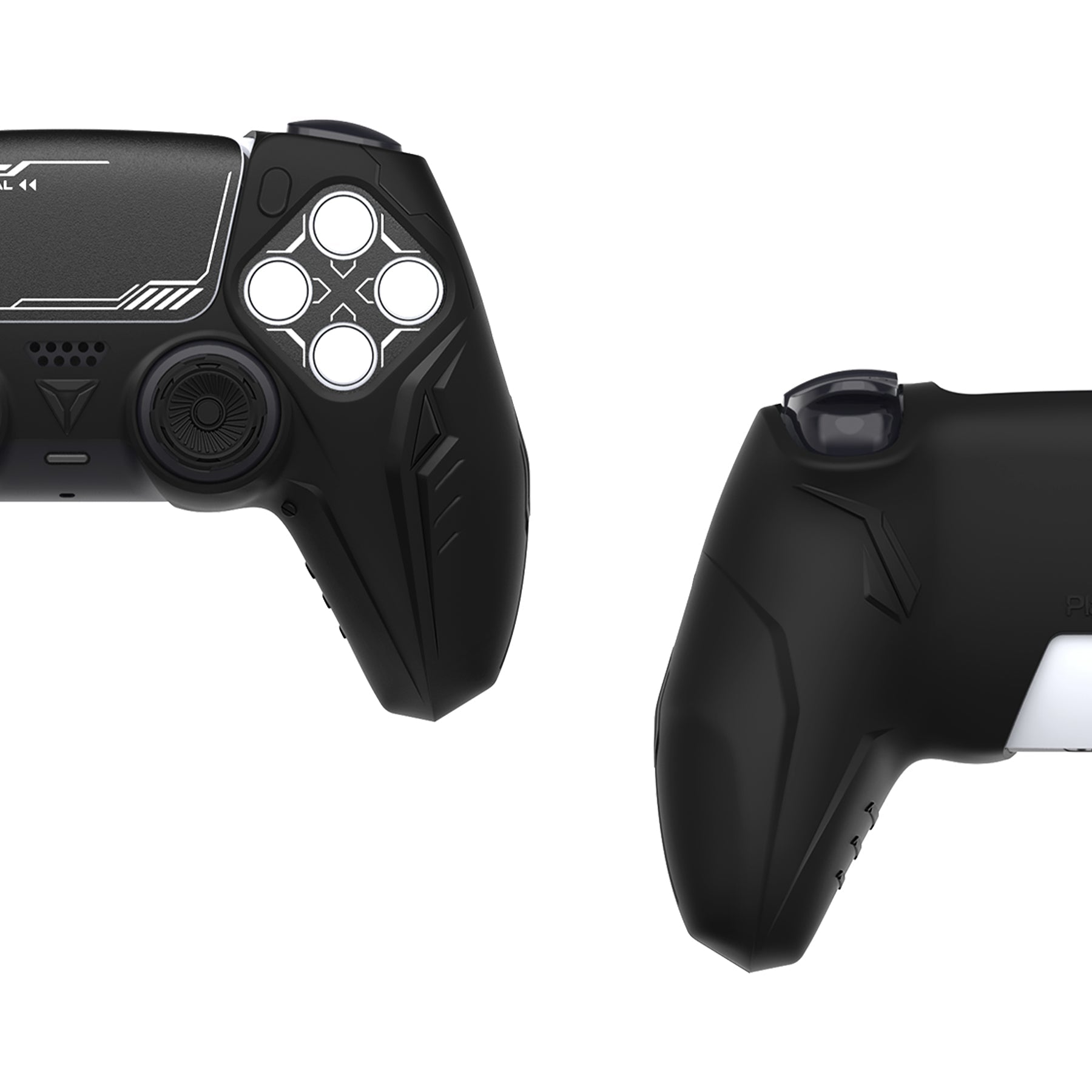 PlayVital 2 Set Futuristic CyberMech Design Silicone Case with Thumb Grips for PS5 Wireless Controller, Compatible with PS5 Official Charging Dock - Black PlayVital