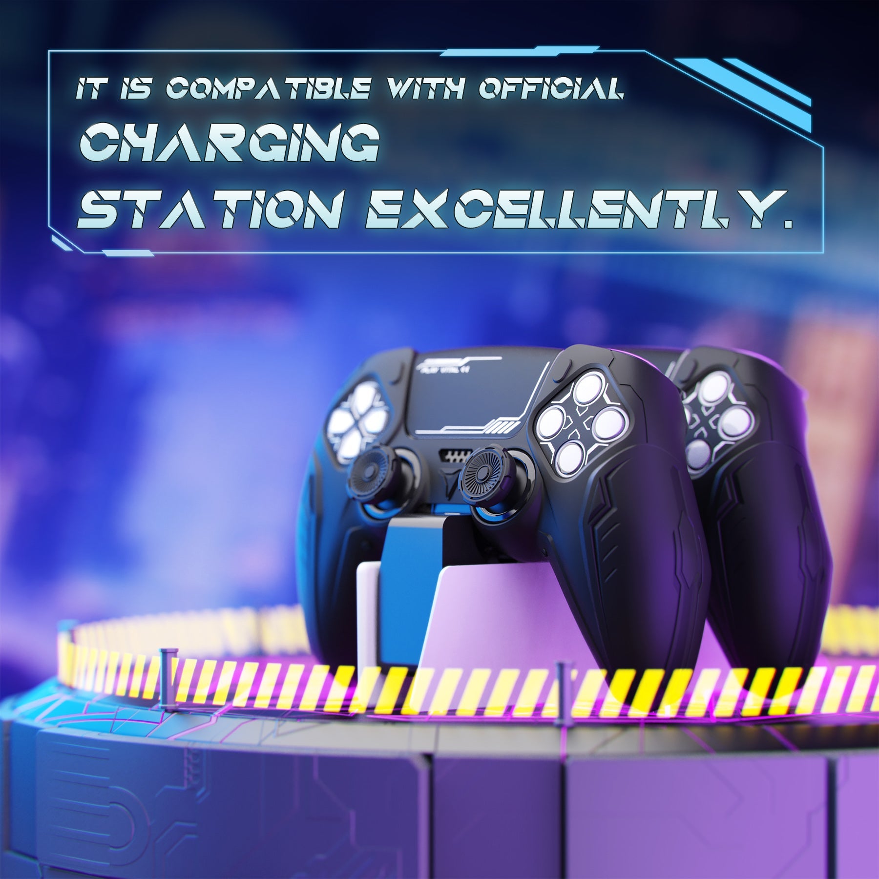 PlayVital 2 Set Futuristic CyberMech Design Silicone Case with Thumb Grips for PS5 Wireless Controller, Compatible with PS5 Official Charging Dock - Black PlayVital