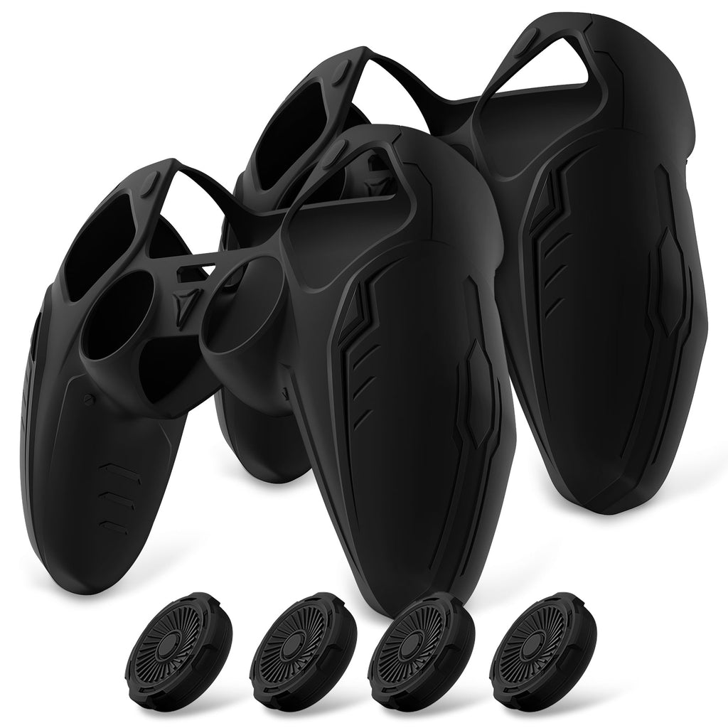 PlayVital 2 Set Futuristic CyberMech Design Silicone Case with Thumb Grips for PS5 Wireless Controller, Compatible with PS5 Official Charging Dock - Black PlayVital