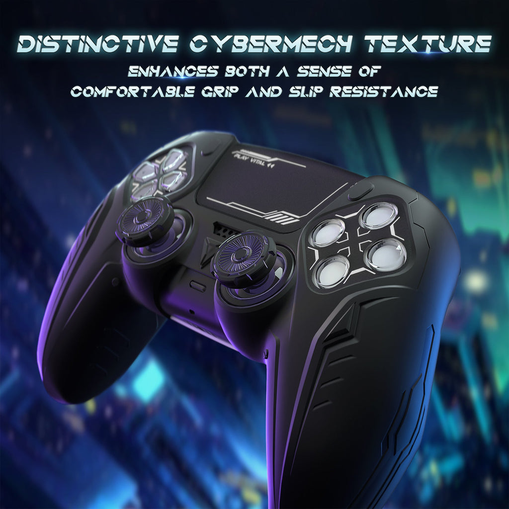 PlayVital 2 Set Futuristic CyberMech Design Silicone Case with Thumb Grips for PS5 Wireless Controller, Compatible with PS5 Official Charging Dock - Black PlayVital