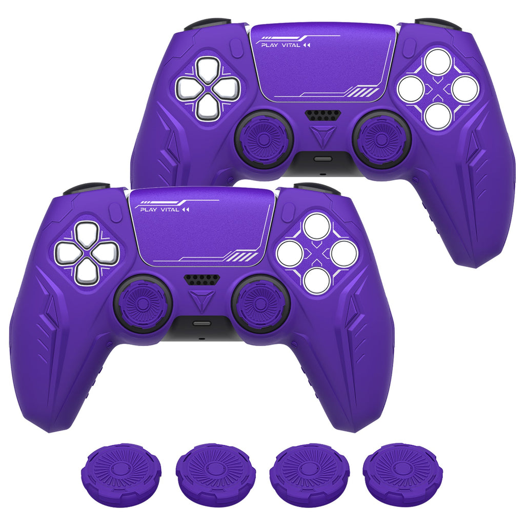PlayVital 2 Set Futuristic CyberMech Design Silicone Case with Thumb Grips for PS5 Wireless Controller, Compatible with PS5 Official Charging Dock - Purple PlayVital