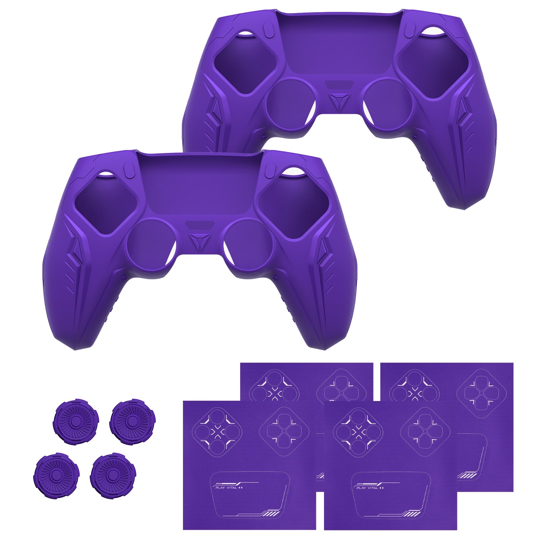 PlayVital 2 Set Futuristic CyberMech Design Silicone Case with Thumb Grips for PS5 Wireless Controller, Compatible with PS5 Official Charging Dock - Purple PlayVital