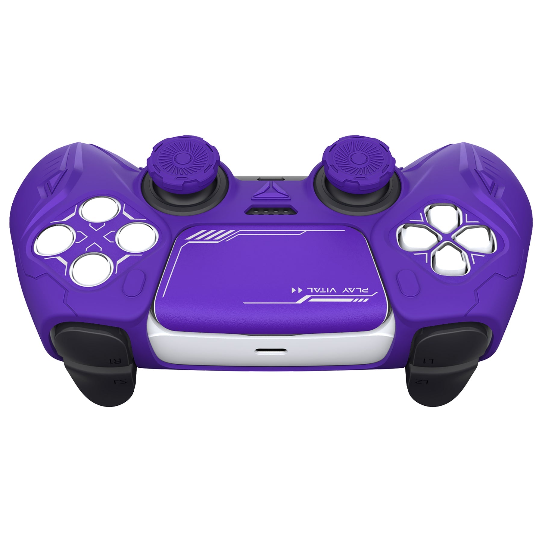 PlayVital 2 Set Futuristic CyberMech Design Silicone Case with Thumb Grips for PS5 Wireless Controller, Compatible with PS5 Official Charging Dock - Purple PlayVital