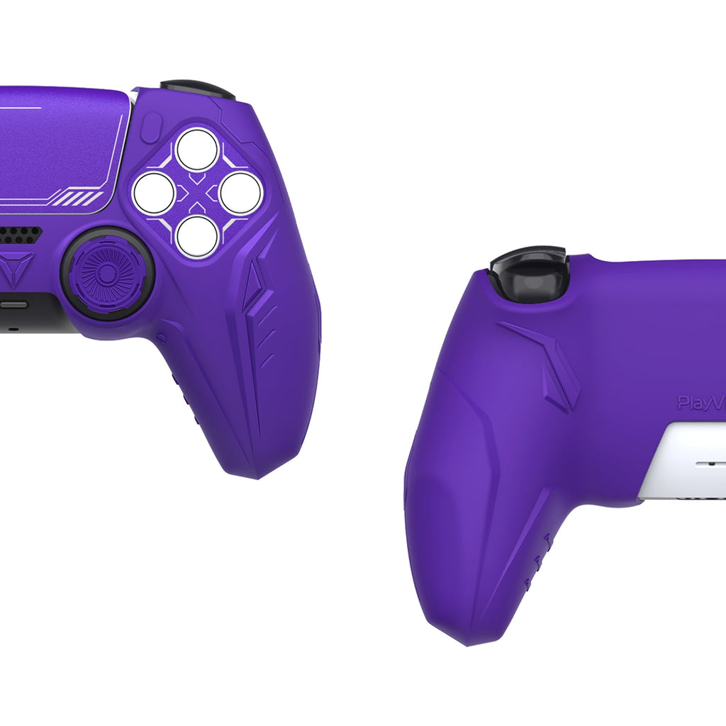 PlayVital 2 Set Futuristic CyberMech Design Silicone Case with Thumb Grips for PS5 Wireless Controller, Compatible with PS5 Official Charging Dock - Purple PlayVital